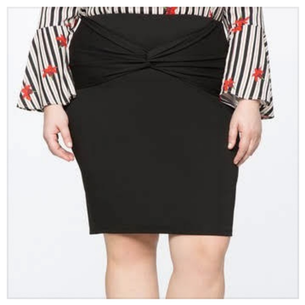 ELOQUII Plus Size Black Stretch Pencil Knee Skirt